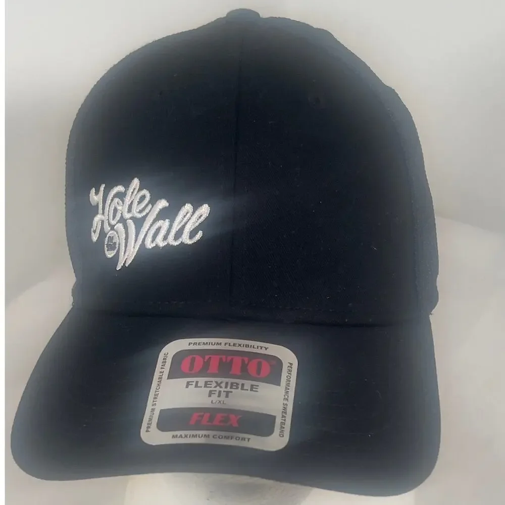 Hole in the Wall Black Flexible Fit L/XL Cap Embroidered White Logo OTTO Trucker